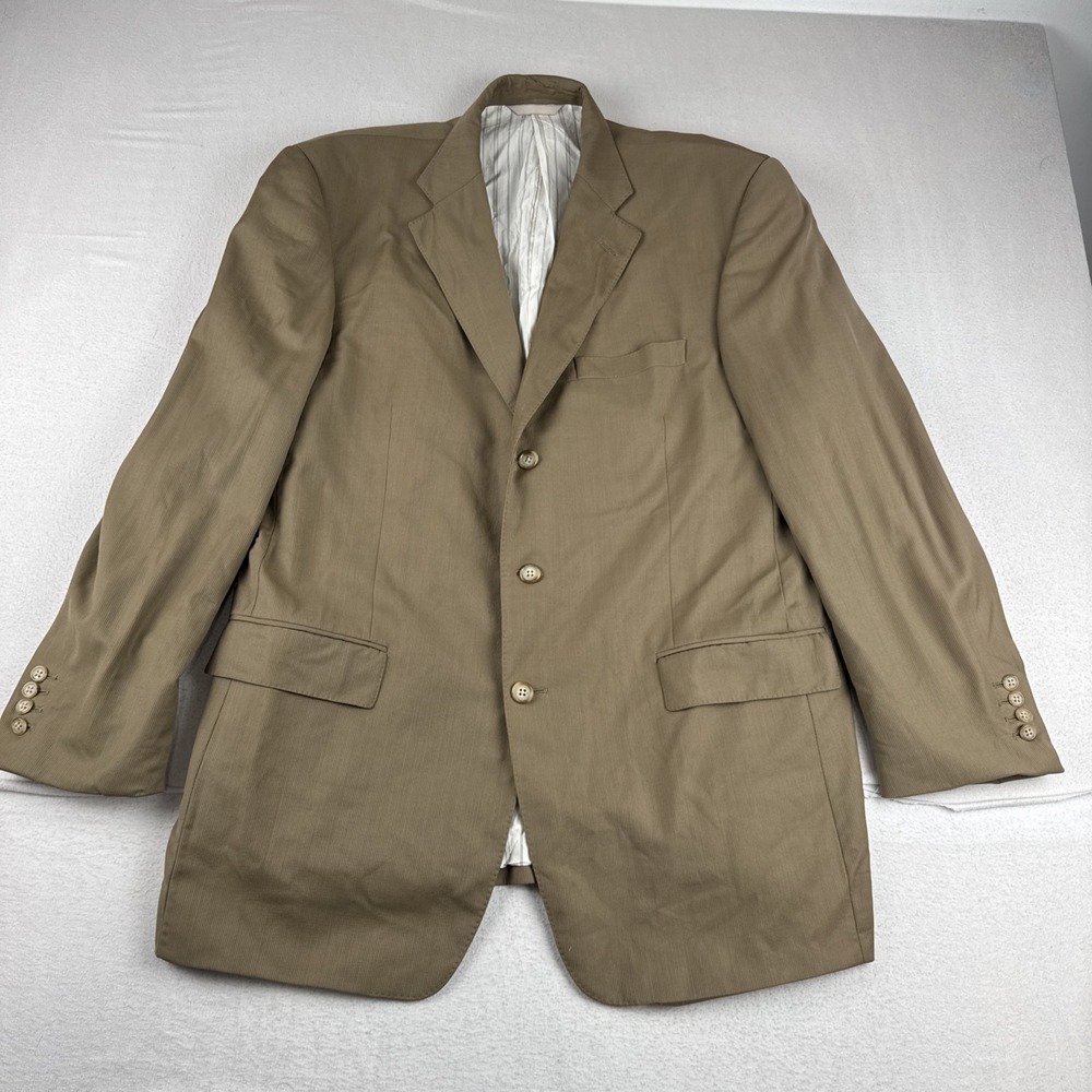Ermenegildo Zegna Mens Tan Blazer Suit Jacket 46L Wool Business Office Italy